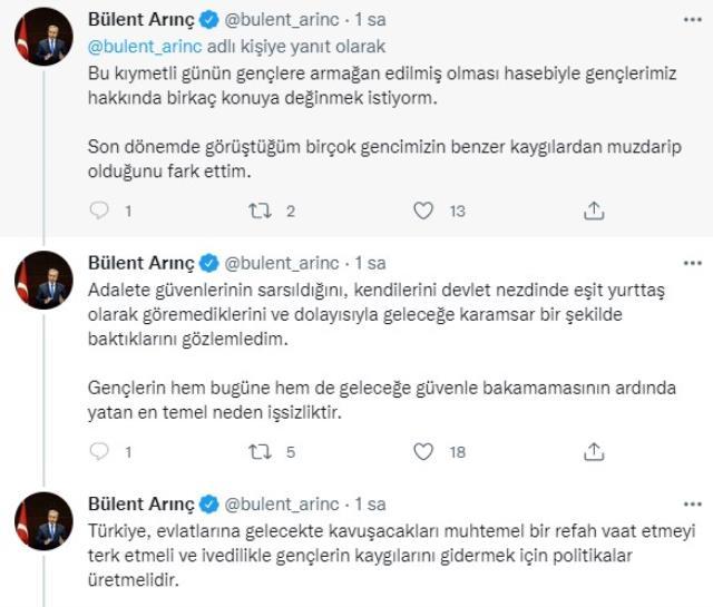 Arınç bildiğiniz gibi! Bu kez 19 Mayıs paylaşımında gençler üzerinden iktidara yüklendi