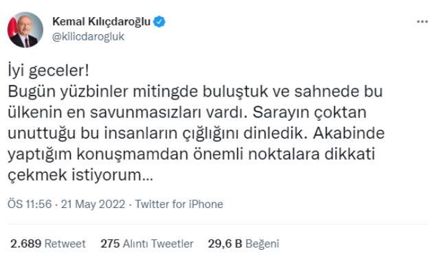 Kılıçdaroğlu'ndan Maltepe mitinginin ardından gece yarısı paylaşımı: Bu saatten sonra değişemem Kılıçdaroğlu'ndan Maltepe mitinginin ardından gece yarısı paylaşımı: Bu saatten sonra değişemem