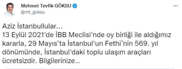 29 Mayıs'ta İstanbul'da toplu taşıma araçları ücretsiz olarak hizmet verecek
