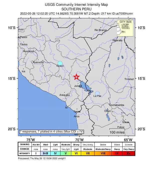 Güney Amerika ülkesi Peru'da 7.2 büyüklüğünde deprem Güney Amerika ülkesi Peru'da 7.2 büyüklüğünde deprem