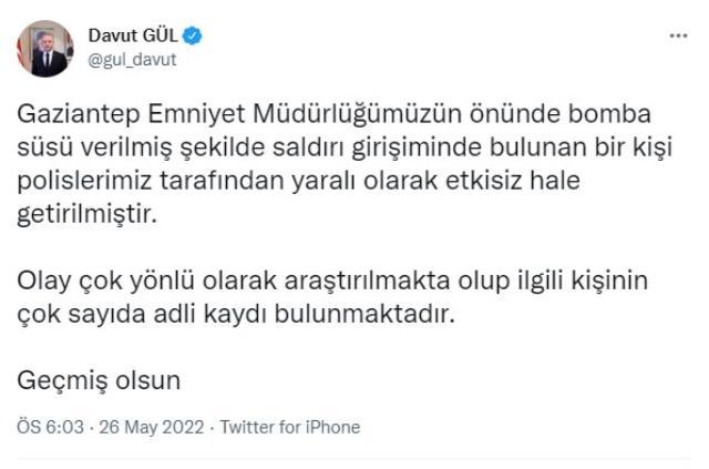 Son Dakika: Gaziantep'teki saldırı girişimine ilişkin Vali Gül'den ilk açıklama: Şüpheli bomba süsü vermiş, çok sayıda suç kaydı var