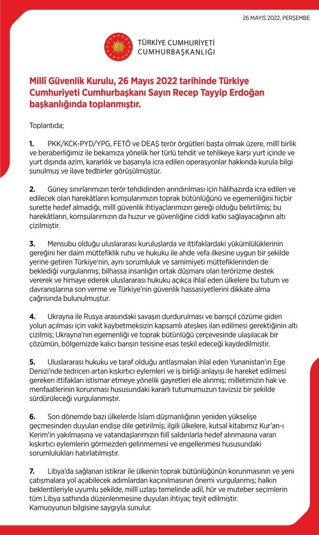 Son Dakika: MGK'dan yeni harekat sinyali: Güney sınırlarımızda icra edilen ve edilecek operasyonlar milli ihtiyaçların gereği