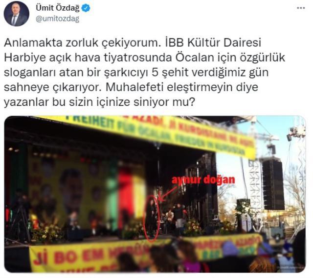 Ümit Özdağ, Aynur Doğan'ın İBB konserine çıkmasına tepki gösterdi Ümit Özdağ, Aynur Doğan'ın İBB konserine çıkmasına tepki gösterdi