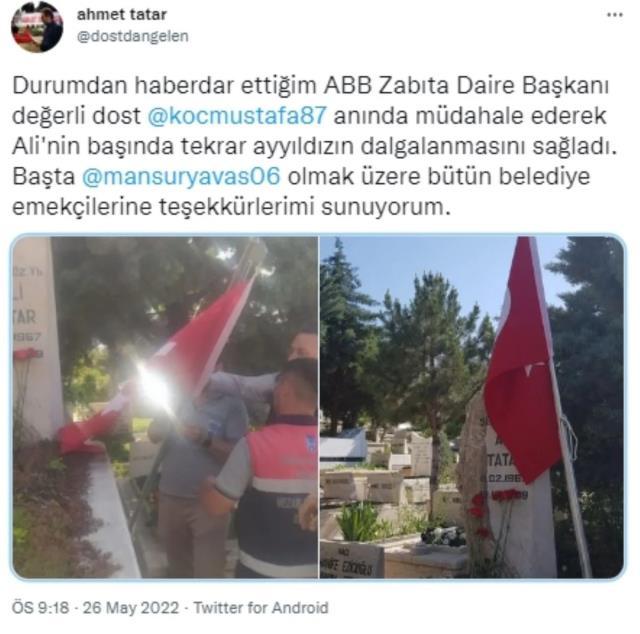 Yarbay Ali Tatar'ın mezarına çirkin saldırı! Türk bayrağını söküp götürdüler Yarbay Ali Tatar'ın mezarına çirkin saldırı! Türk bayrağını söküp götürdüler