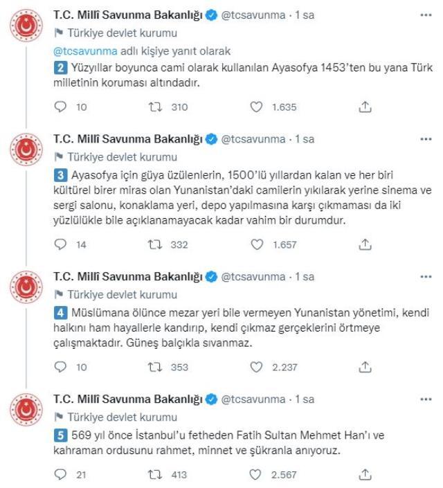 MSB'den Ayasofya paylaşımı! Gerçekleri Yunanistan'ın yüzüne vurdular MSB'den Ayasofya paylaşımı! Gerçekleri Yunanistan'ın yüzüne vurdular