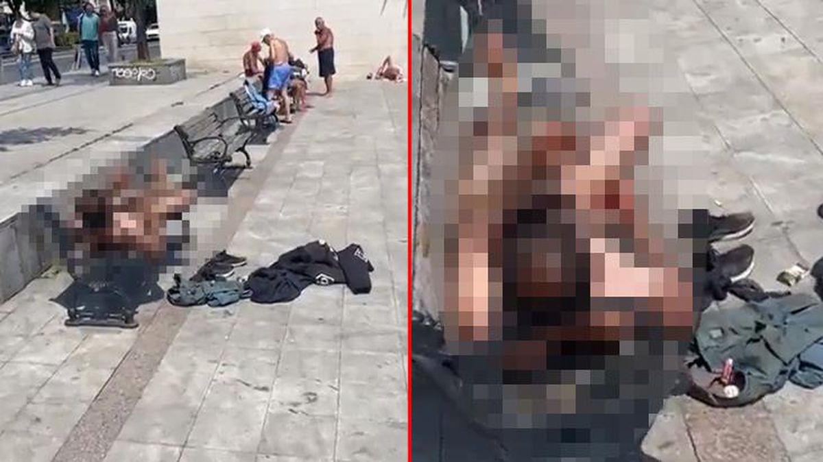 Bebek'ten bir mide bulandıran görüntü daha! Çırılçıplak şekilde banka uzanıp sigarasını içti