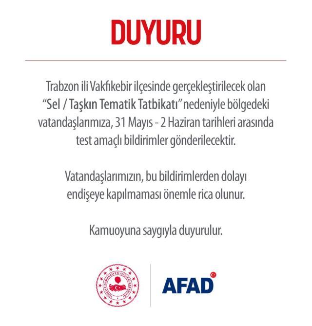 Trabzon'daki sel tatbikatı nedeniyle vatandaşlara uyarı: Test amaçlı bildirimler gelecek, endişelenmeyin