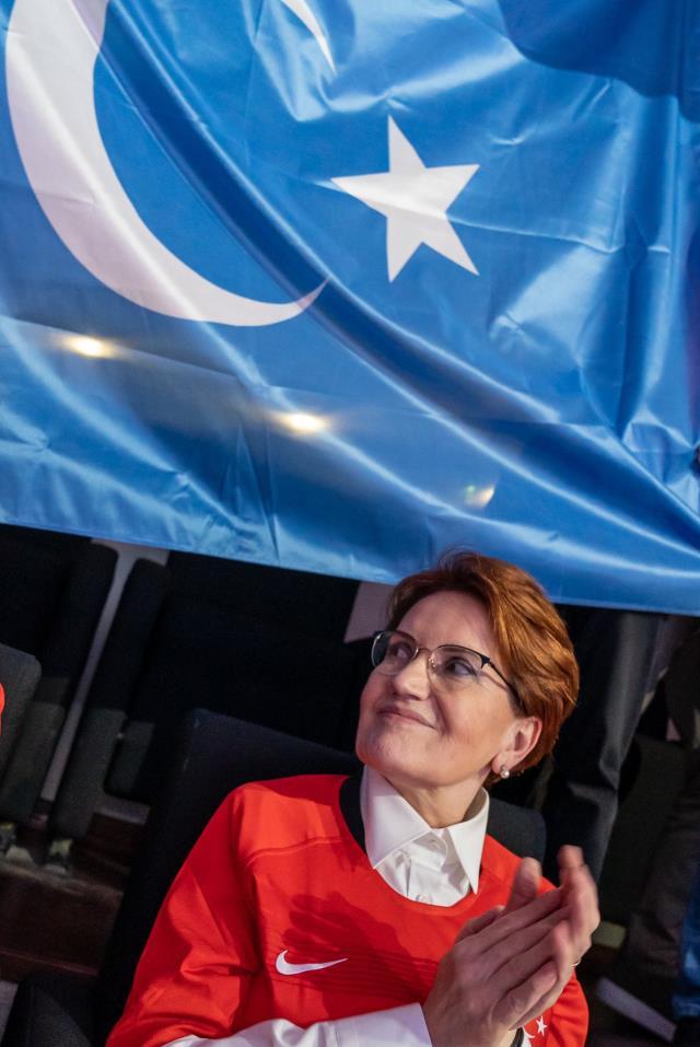 Milli maça damga vuran olay! Meral Akşener ve beraberindeler Doğu Türkistan bayrağı açarak Çin'i protesto etti