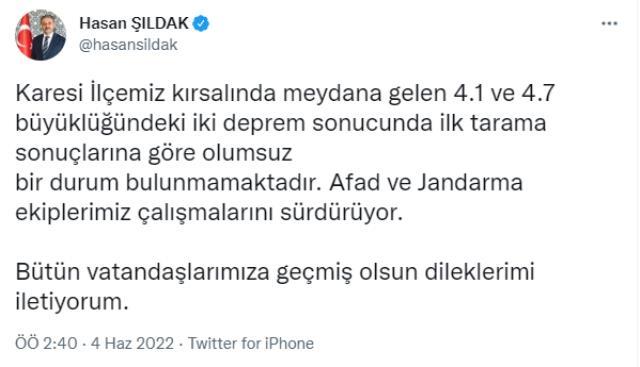 Balıkesir'de meydana gelen iki deprem sonrası Vali'den ilk açıklama: İlk belirlemelere göre olumsuz bir durum yok