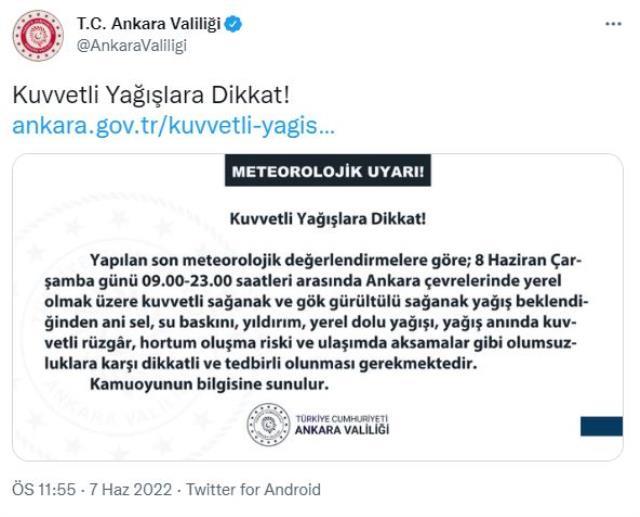 Valilik'ten Ankaralılara uyarı: Sel baskını, kuvvetli rüzgar ve hortum oluşma riski var