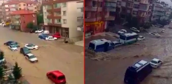 Ankara'da yaşanan felaketin boyutunu gözler önüne seren görüntüler: Araçlar sel sularında sürüklendi