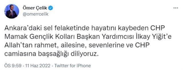 Ankara'daki selde hayatını kaybeden CHP'li genç için AK Parti'den başsağlığı mesajı Ankara'daki selde hayatını kaybeden CHP'li genç için AK Parti'den başsağlığı mesajı