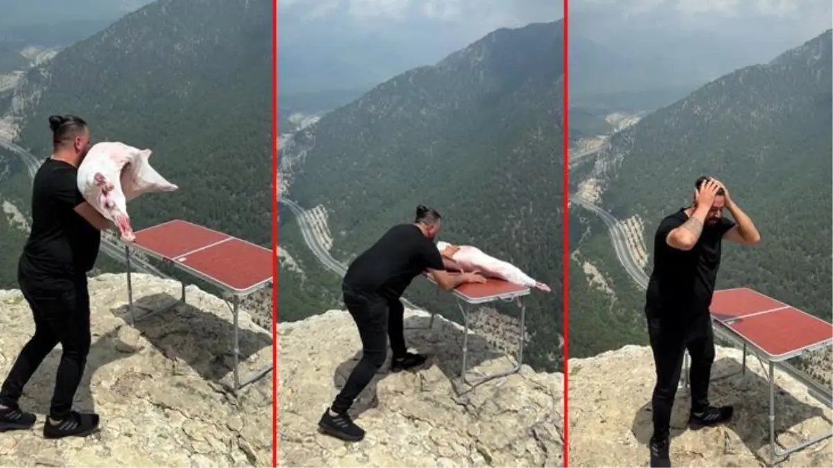 Çekim için götürdüğü kuzuyu bin 650 metreden böyle düşürdü