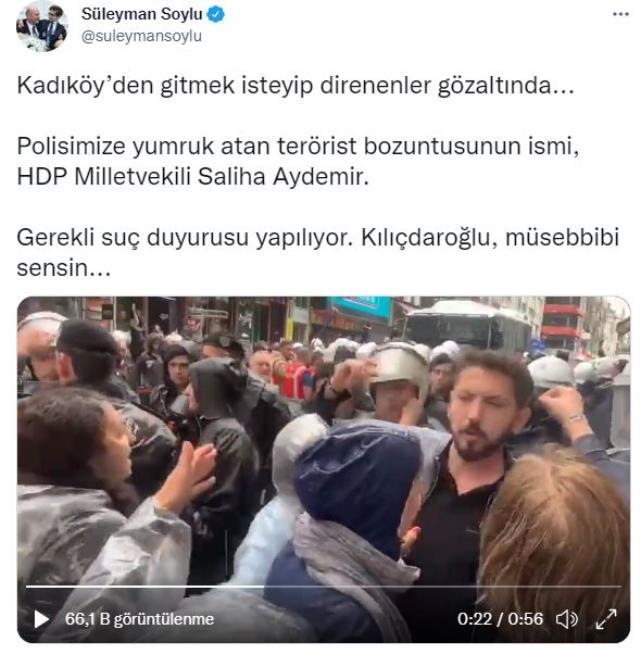 Kadıköy'deki terör örgütü elebaşı Öcalan'a destek yürüyüşünde ortalık karıştı! HDP'li vekil polise yumruk attı