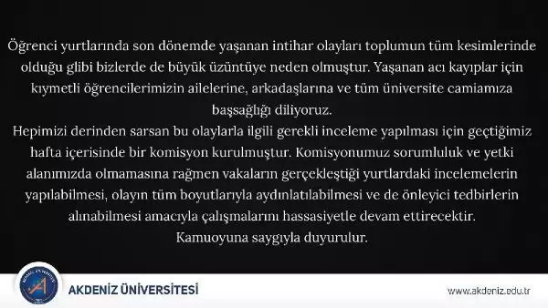 Son 2 ayda 4 öğrencisi intihar eden Akdeniz Üniversitesi, olaylarla ilgili harekete geçti