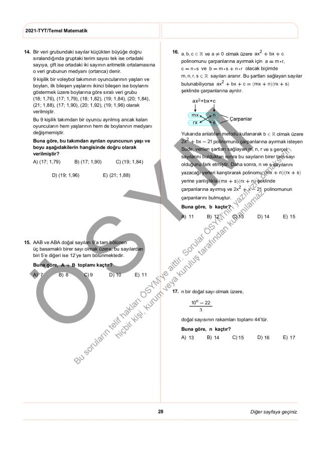 2021 TYT soruları PDF: 2021 TYT soruları ve cevapları!