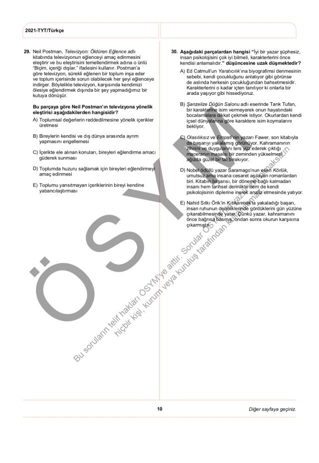 2021 TYT soruları PDF: 2021 TYT soruları ve cevapları!