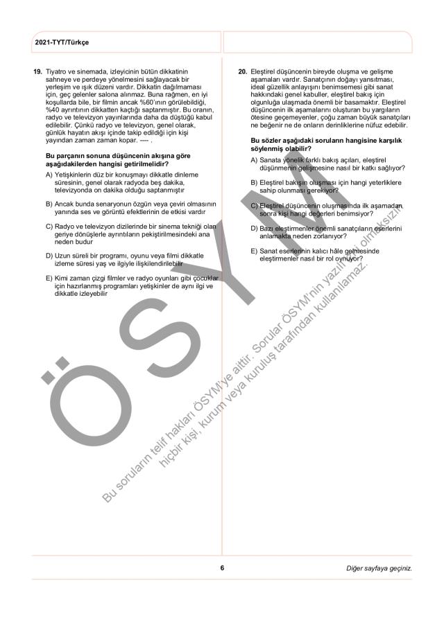 2021 TYT soruları PDF: 2021 TYT soruları ve cevapları!