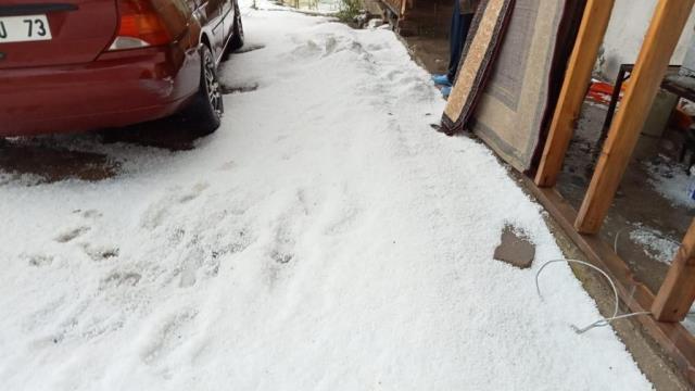 Yarım metre dolu yağdı, yaz ortasında her yer beyaza büründü Yarım metre dolu yağdı, yaz ortasında her yer beyaza büründü