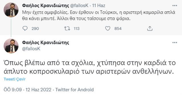 Yunan vekilden skandal paylaşım: Türkiye bize saldırırsa onları balıklara yem yaparız