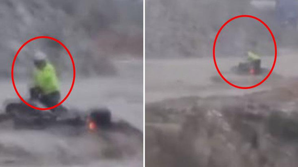 Ankara'da sele kapılan motosiklet sürücüsü adeta ölüm kalım savaşı verdi