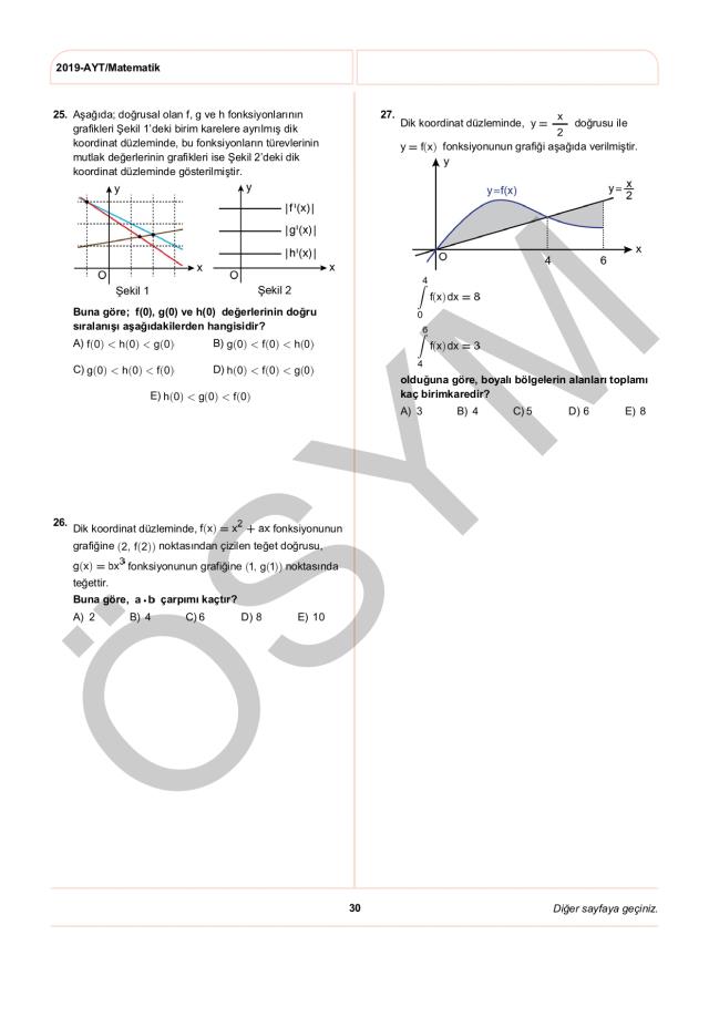 2019 AYT Matematik Soruları PDF: 2019 AYT soruları ve cevapları
