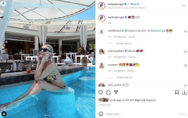 Oyuncu Melisa Döngel, havuzda bikinisiyle kalça dansı yaptı