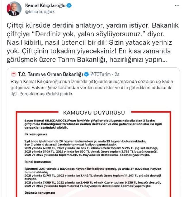 Kılıçdaroğlu'ndan Tarım ve Orman Bakanlığı'na yanıt: Hazırlığını yapın Kılıçdaroğlu'ndan Tarım ve Orman Bakanlığı'na yanıt: Hazırlığını yapın
