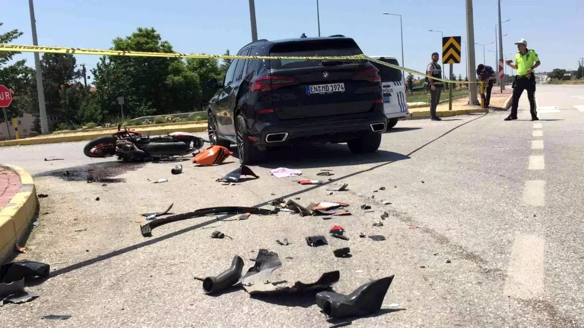 Konya'da ciple motosikletin çarpıştığı kazaya ait görüntüler ortaya çıktı