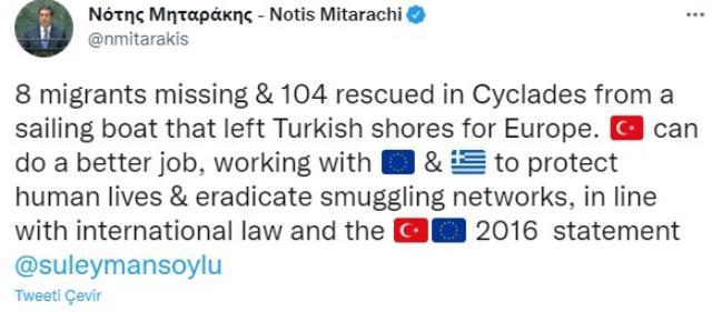 Yunan bakandan göçmenlerle ilgili küstah paylaşım! Bakan Soylu'yu da etiketledi Yunan bakandan göçmenlerle ilgili küstah paylaşım! Bakan Soylu'yu da etiketledi