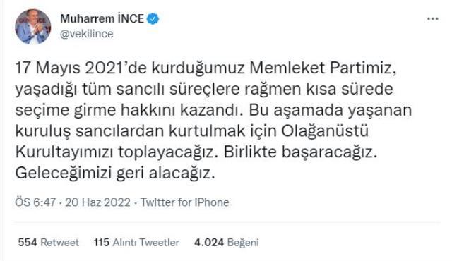 Memleket Partisi'ndeki istifa dalgasının ardından olağanüstü kurultay kararı alındı
