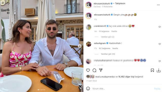 Futbolcu Alpaslan Öztürk, eşi Ebru Şancı'nın dekoltesine müdahale etti