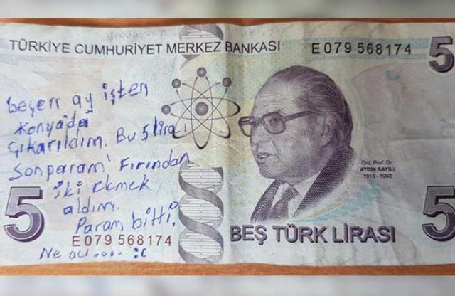 İşte çıkartılan vatandaşın 5 liraya yazdığı not yürek burktu