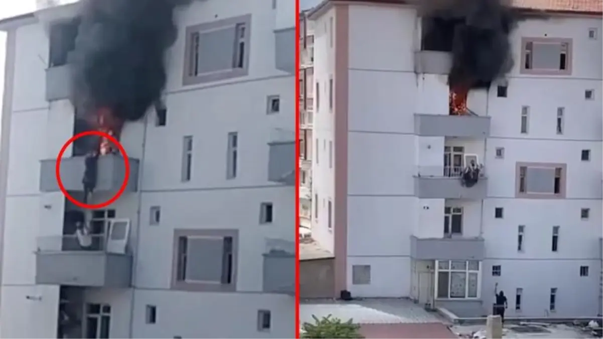 Alevlere teslim olan daireden aşağı atlayan kadın, alt kattaki komşusu tarafından havada yakalandı