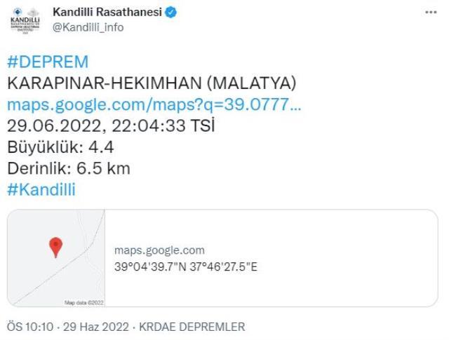 Son dakika: Malatya'da 4.5 büyüklüğünde deprem meydana geldi