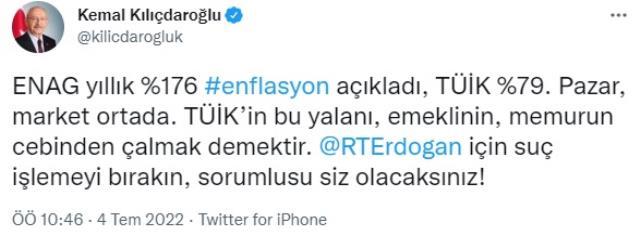 Kılıçdaroğlu'ndan enflasyon tepkisi: TÜİK'in bu yalanı, emeklinin, memurun cebinden çalmak demektir