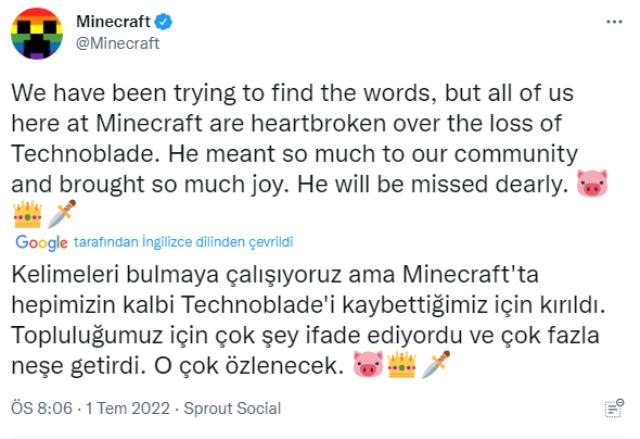 Mojang, hayatını kaybeden Technoblade'i yükleme ekranına koydu