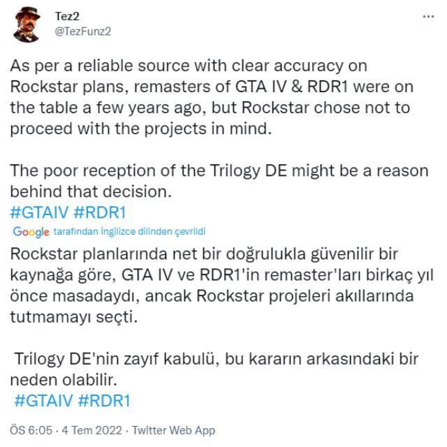 Rockstar, GTA 4 ve Red Dead Redempiton Remaster fikrini rafa kaldırdı Rockstar, GTA 4 ve Red Dead Redempiton Remaster fikrini rafa kaldırdı