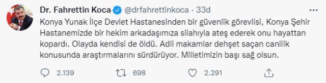 Bakan Koca'dan Konya Şehir Hastanesi'nde görevli doktorun hayatını kaybettiği saldırı sonrası ilk açıklama