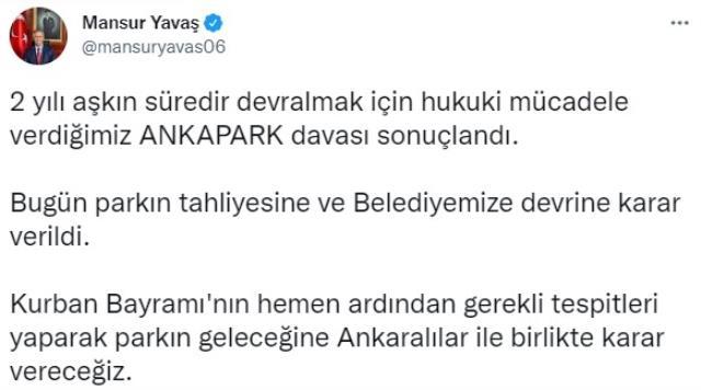 Son dakika haberi... Mansur Yavaş: 'Ankapark Davası Sonuçlandı, Bugün Parkın Tahliyesine ve Belediyemize Devrine Karar Verildi' Son dakika haberi... Mansur Yavaş: 'Ankapark Davası Sonuçlandı, Bugün Parkın Tahliyesine ve Belediyemize Devrine Karar Verildi'