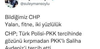 Bakan Soylu: 'CHP; Türk Polisi-PKK tercihinde gözünü kırpmadan PKK'lı Saliha Aydeniz'i tercih etti'
