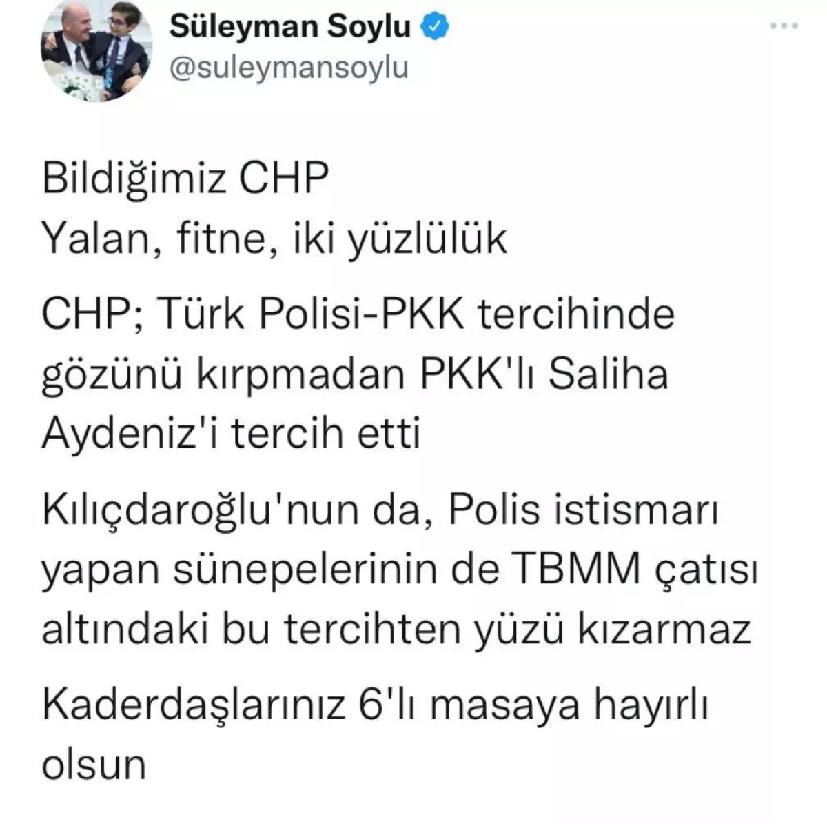 Bakan Soylu: 'CHP; Türk Polisi-PKK tercihinde gözünü kırpmadan PKK'lı Saliha Aydeniz'i tercih etti'
