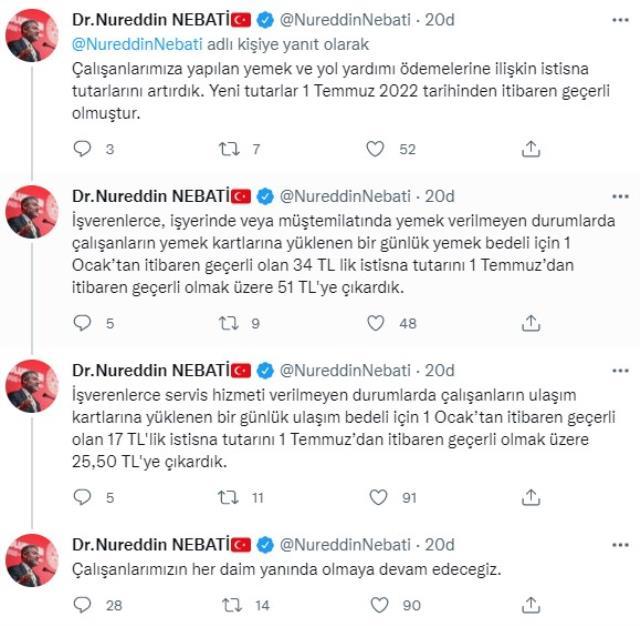 Son Dakika! Çalışanların günlük yemek ücreti 34 liradan 51 liraya, yol ücreti ise 17 liradan 25,5 liraya yükseltildi