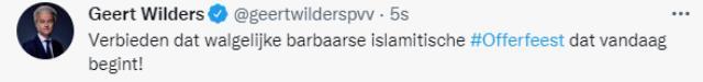 İslam düşmanı ırkçı Geert Wilders'dan Kurban Bayramı ile ilgili skandal paylaşım