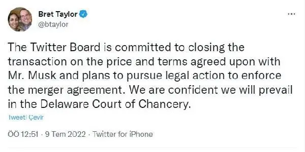 Twitter, 44 milyar dolarlık satış anlaşmasından çekilen Elon Musk'a dava açıyor: Galip geleceğimizden eminiz Twitter, 44 milyar dolarlık satış anlaşmasından çekilen Elon Musk'a dava açıyor: Galip geleceğimizden eminiz