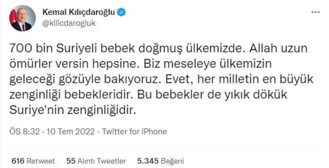 Kılıçdaroğlu, Bakan Soylu'nun 'Türkiye'de 700 bin Suriyeli dünyaya geldi' sözlerine Zafer Partisi'ne gönderme yaparak yanıt verdi