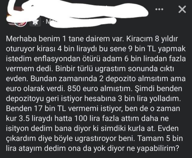 Evden çıkarttığı kiracısının euro cinsinden verdiği depozitoyu TL olarak geri ödedi! Ev sahibinin paylaşımı sosyal medyayı ikiye böldü