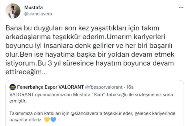 Fenerbahçe Espor, Mustafa Tabakoğlu ile sözleşmesinin sona erdiğini duyurdu!