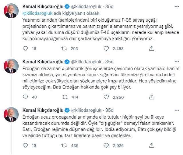 ABD'nin F-16 kararı sonrası Kılıçdaroğlu'ndan sert tepki! Merve Kavakçı'nın kızı üzerinden Erdoğan'a yüklendi ABD'nin F-16 kararı sonrası Kılıçdaroğlu'ndan sert tepki! Merve Kavakçı'nın kızı üzerinden Erdoğan'a yüklendi