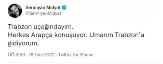 Ünlü oyuncu Sermiyan Midyat'ın Trabzon uçağından yaptığı paylaşım olay oldu: Herkes Arapça konuşuyor